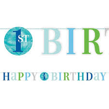 Letter banner First Birthday Blue Dots